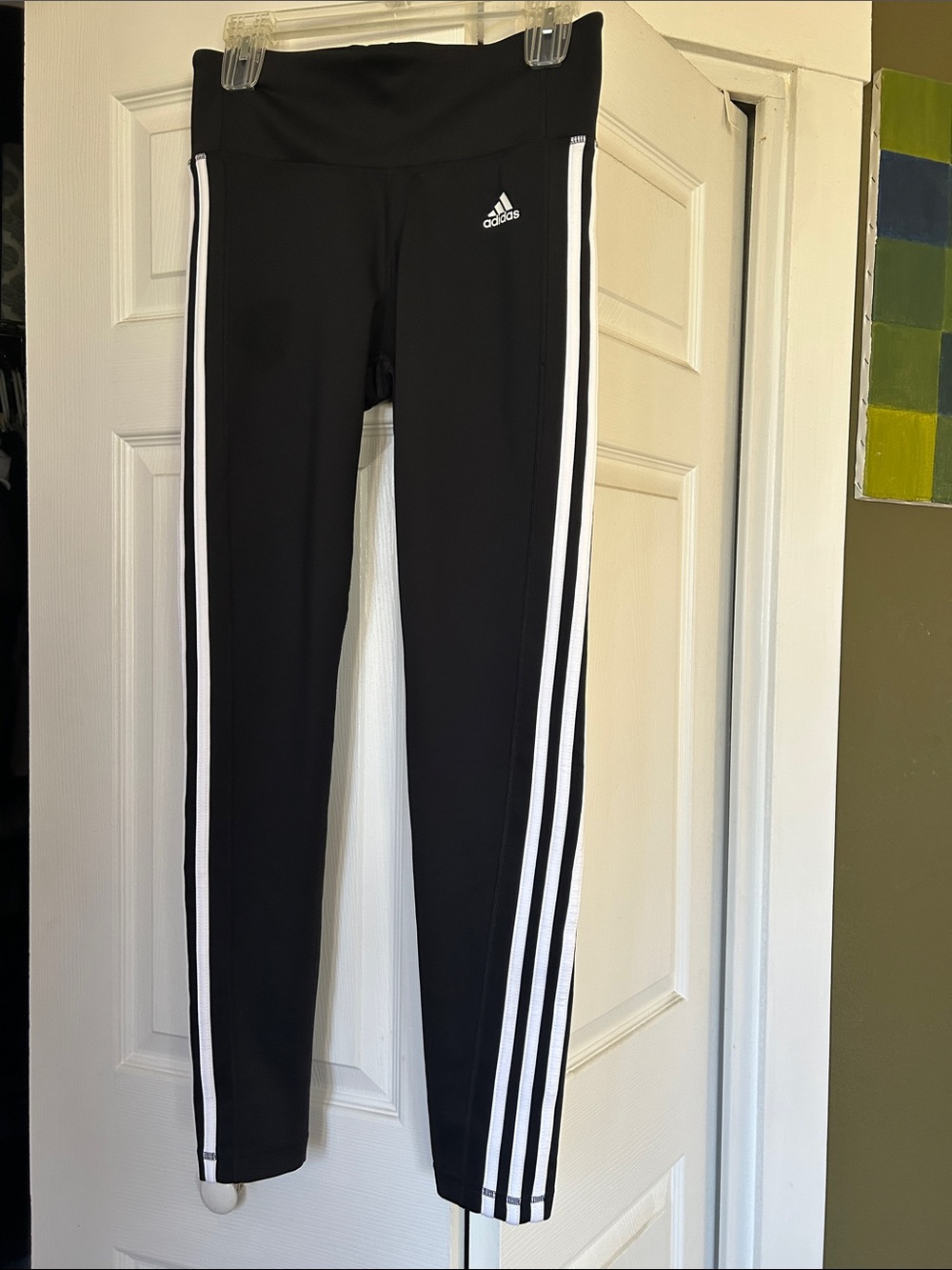 adidas Black Leggings with White Triple Stripes - Kids